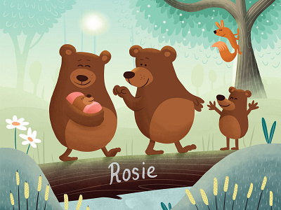 Rosie birth card baby bear birth announcement log tree