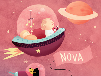 Nova 🪐 astronaut baby birth announcement dog moon planet spaceship stars