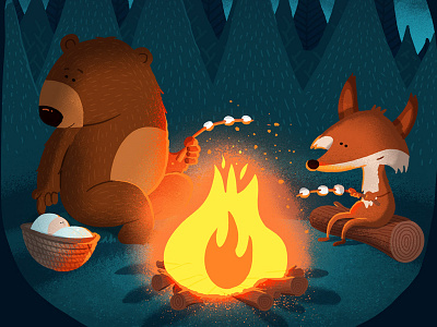 Flint Birth Announcement bear birthannouncement bonfire campfire card fox newborn