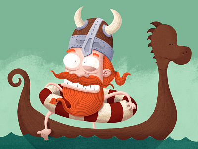 Viking Afraid of Water beard character helmet illustration ship viking water