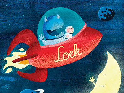 Loek - birth announcement baby birthannouncement monster moon rocket