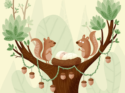 Merel - birth announcement acorn baby birth announcement squirl squirrel tree