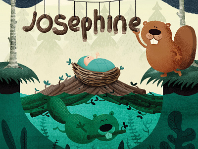 Birthcard Josephine baby beaver birthannouncement newborn wood