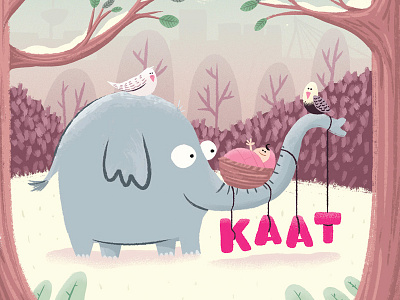 birth announcement: Kaat baby birthannouncement blijdorp elephant illustration rotterdam snow winter zoo