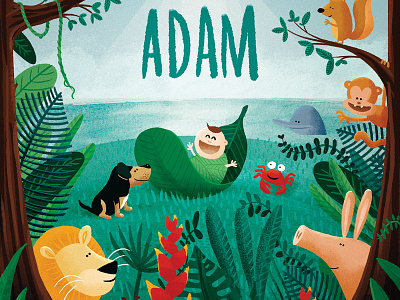 birth card for Adam anteater birthcard cintiq crab dolphin jungle lion photoshop tropical