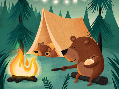 Liv baby bear bonfire campfire camping tent