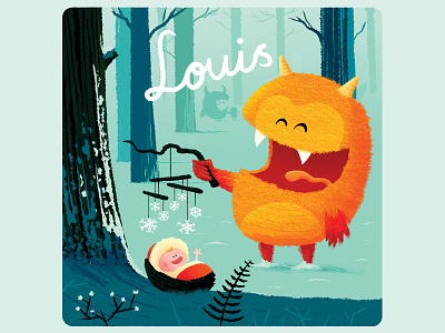 Louis baby birth announcement birth card birthcard monster