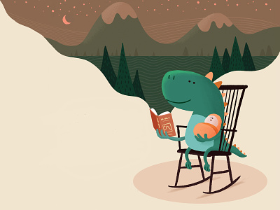 reading to a baby baby dino rocking chair