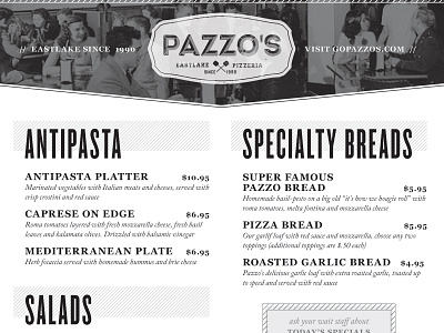 Pazzo's Look/Feel Test 1 menu robert gaszak typography