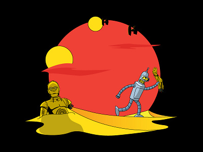 Why C3PO had a red arm.. art bender c3po comedy funny futurama illustration movie simpsons star wars vector