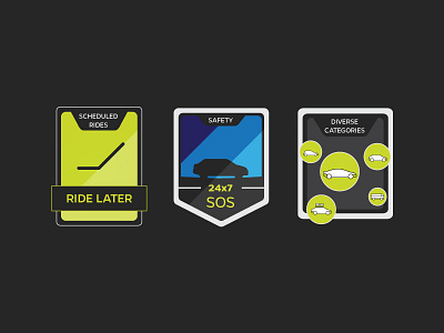 Ride Features Badge Explorations badge corporate ocd ola ride safety stamp taxi typography ui web