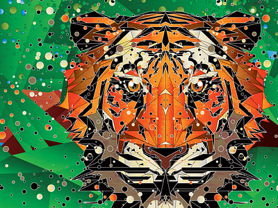 Poly Tiger circle forest green illustration orange poly tiger triangle vector