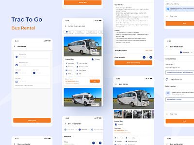 Bus Rental Services - TRAC TO GO app booking bus bus rental filters rental ui ux