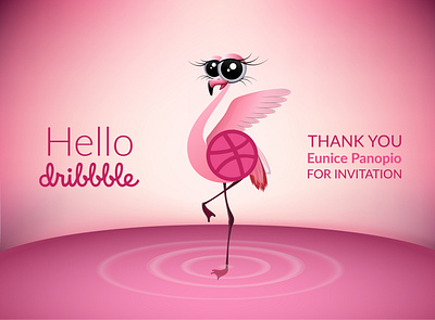 Hello Dribbble adobe illustrator flamingo hello dribbble illustration thank you vector