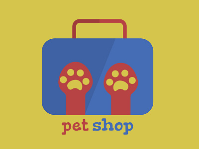 logo for the pet shop animals bag blue and yellow illustration illustrator paw pet pet care pet shop pet store suitcase