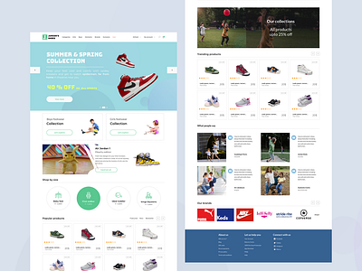 Dribbble Debut shot: Kids e-commerce website "Junior shoes" UI design typography ui ux web website