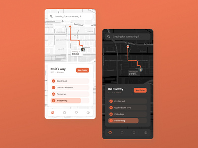 Food Delivery Map - Light & Dark android app design contrast design grid grid design grid layout illustration ui ux