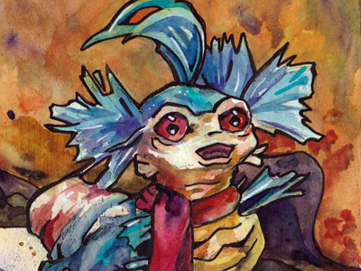 Meet the Missus. blue labyrinth muppet watercolor worm
