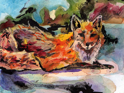 Full Fox Out of Water animal beast fox ink mammal orange painting watercolor