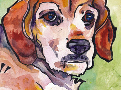 Another Pop Art Pup Watercolor amy animal dog green pet portrait pup
