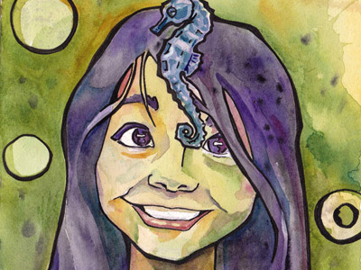 Girl and Seahorse girl illustration seahorse watercolor