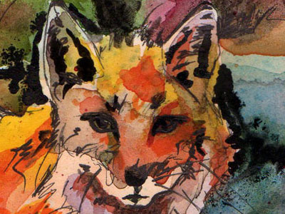 Fox Out of Water animal art black color fox illustration ink orange painting photoshop texture water watercolor