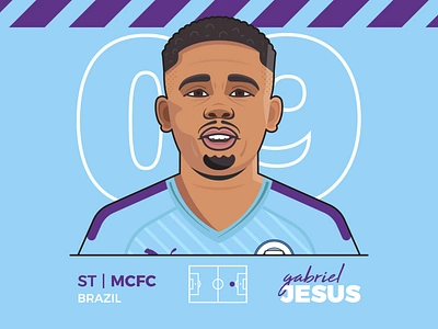 Gabriel Jesus avatar bpl character design football gabriel jesus illustration illustrator jesus logo man city manchester city mcfc outline premier league simple soccer stroke typography vector