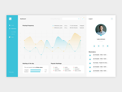 Dashboard for media agencies and influencers - Statistics adobe xd app chart dashboard design gradient icon social media statistics ui ux vector web