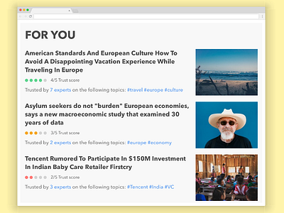Trust based news feed aggregator articles feed gallery news personalised score trust