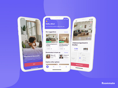 Roommate - Find your next roommate app mobile ui user interface ux