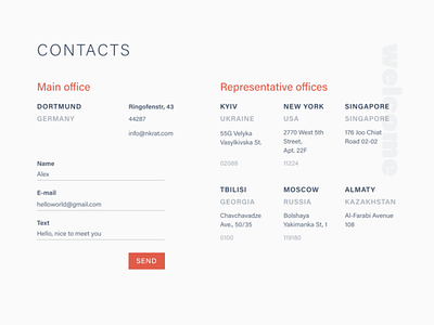 Contacts page contact form contacts designer viktor klimenko high key landing vitya klimenko web web design web designer web page website white and red
