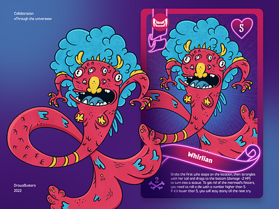 The Whirlian | Card for the board game «Trough the Universes» art board game card cards cartoon character character character design drawing game illustration mermaid monster