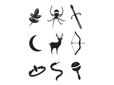 Wrath Of The Goddesses Icon Set animals black dagger deer goddess greek icons moon mythology weapons