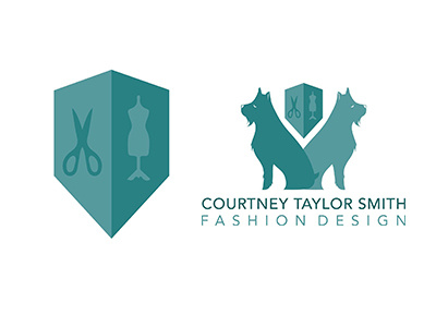 Courtney Taylor Smith Logo branding design dogs dressform fashion identity logo luxury monochromatic scissors teal yorkie