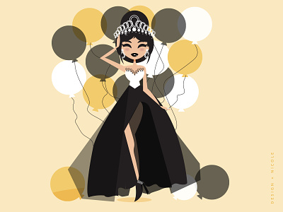 Birthday Queen birthday black celebration character character design design fashion fashion illustrator girl gold illustration queen simple vector