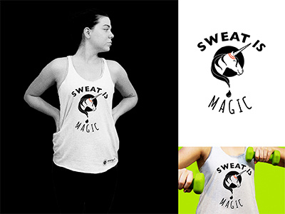 Sweat Is Magic girl gym headband photography print screenprint tank tee unicorn workout
