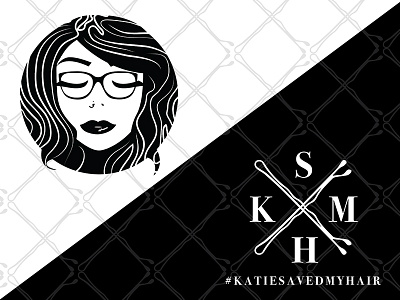 Katie Save My Hair Logo Design black and white branding hair illustration logo pattern portrait