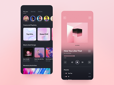 Music App app app design application art design gradient illustraion ios ios app design music music app music art music player pink simple stories typography ui ux web