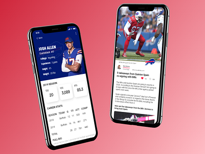 Sports News App adobe xd app design buffalo football interface design ios iphone x mobile app design mockup news nfl sports stats ui design uiux user interface