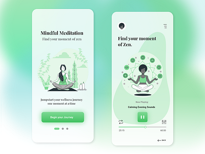 Meditation App adobe xd app design calming sounds illustration interface design meditate meditation meditation app mockup ui design uiux user interface wellness zen