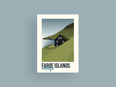 Faroe Islands cloudless denmark dribbble faroe islands grass gray hill home house illustration illustrator landscape mountain nature ocean sky vector water