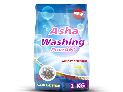 Asha washing powder branding packagedesign pouch washing machine washing powder
