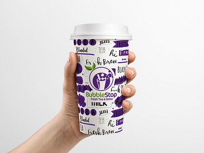 Bubble Stop Tea Cup branding bubble tea cup packagedesign tea