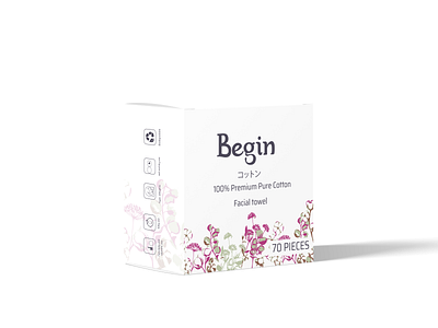BEGIN COTTON box design branding cosmetics cotton facial flowers illustration packagedesign towel