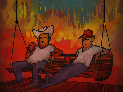 August cowboys digital fire hat inferno painting porch