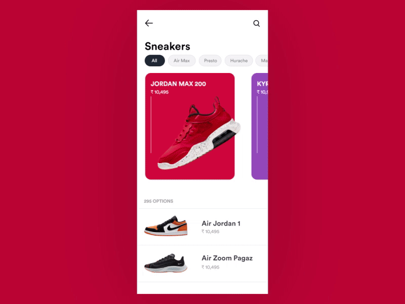 Sneaker app interaction design