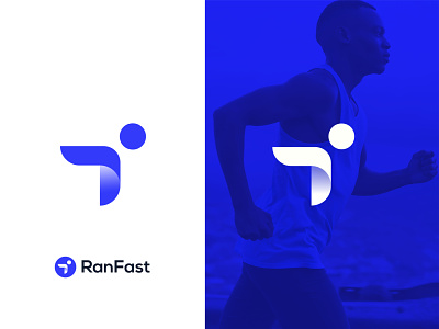 Ran Fast modern logo design blue brand design brand identity branding colorful company concept design fast gradient graphic design icons logo logo design man minimalist modern ran vector