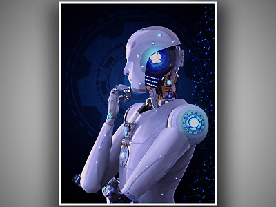 Robot Digital Painting blue cloud design light night photoshop