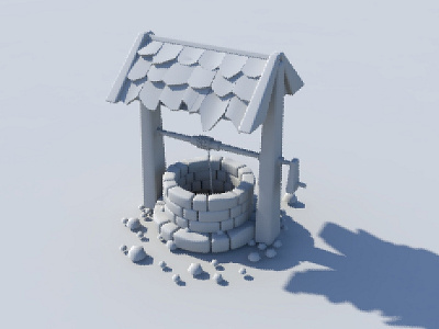 Low poly old stone well model