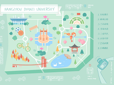 Map of Attractions in HDU flatdesign map